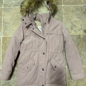 Abercrombie Kids Light Pink Puffer Jacket with Faux Fur Hood